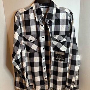Revolution Monochrome Plaid Men's Shirt Black and White, size Small, NWT